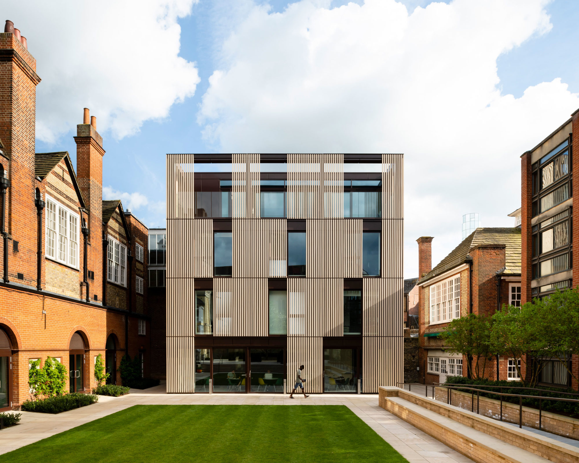 Design Engine Hubert Perrodo Building, St Peter's College entrance facade daytime. Jim Stephenson Copyright