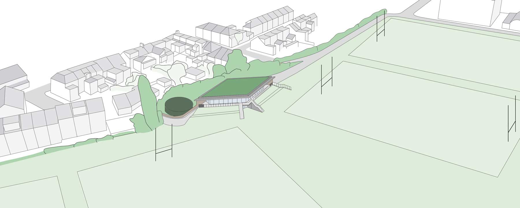 Design Engine Architects St Pauls School Sports Pavilion Visualisation Aerial Front